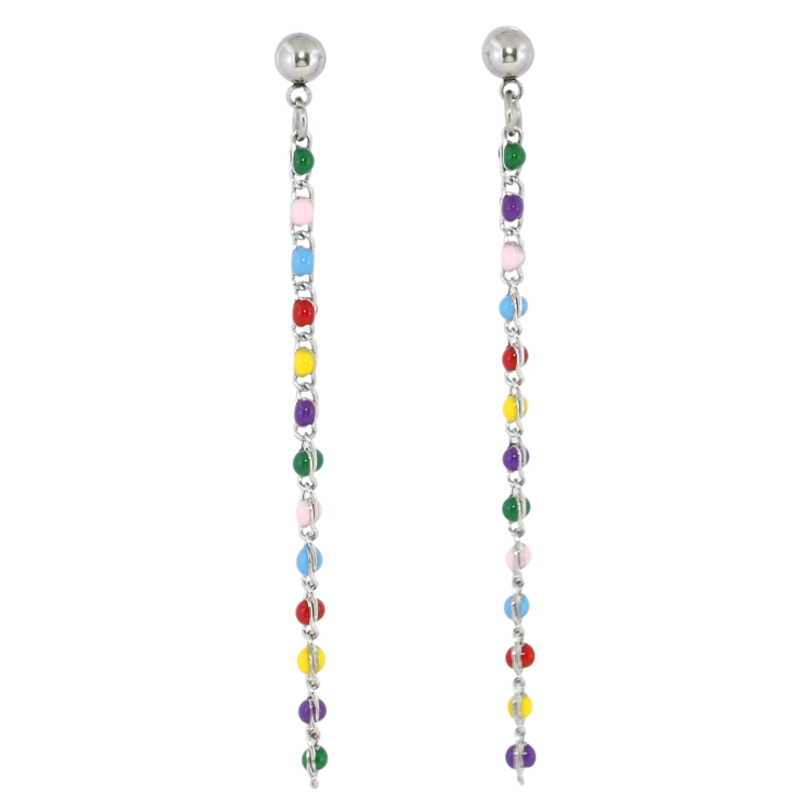 Сережки Xuping TTM Stainless Steel колір Родій пусети Підвіски ланцюжки з різнокольоровими намистинами фото №20