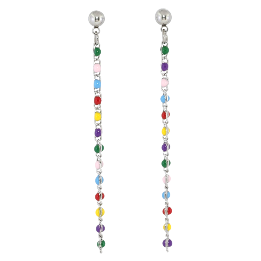 Сережки Xuping TTM Stainless Steel колір Родій пусети Підвіски ланцюжки з різнокольоровими намистинами фото №1