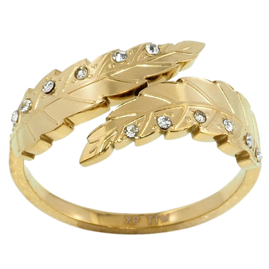 Кольцо Xuping TTM Stainless Steel Цвет 14К Два пера с цирконием фото №1