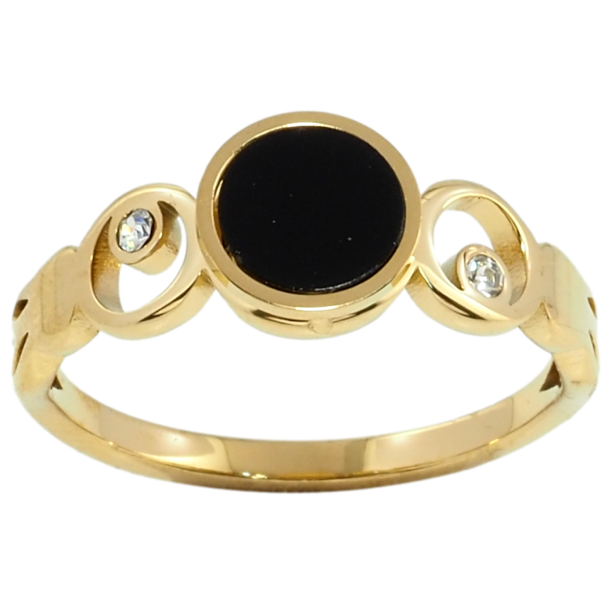 Каблучка Xuping TTM Stainless Steel Колір 14К Кільця з цирконієм та чорною вставкою фото №1