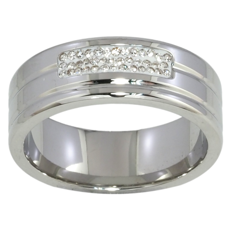 Каблучка Xuping TTM Stainless Steel Колір Родій Візерунок з цирконієм. шир. 7.5мм фото №4