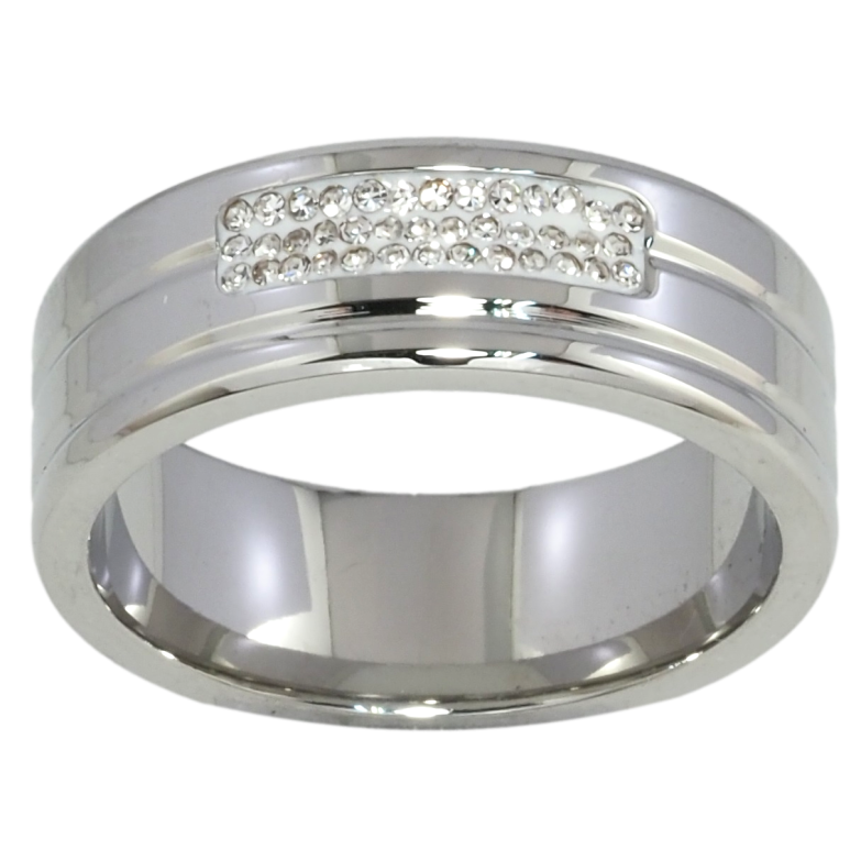 Каблучка Xuping TTM Stainless Steel Колір Родій Візерунок з цирконієм. шир. 7.5мм фото №1