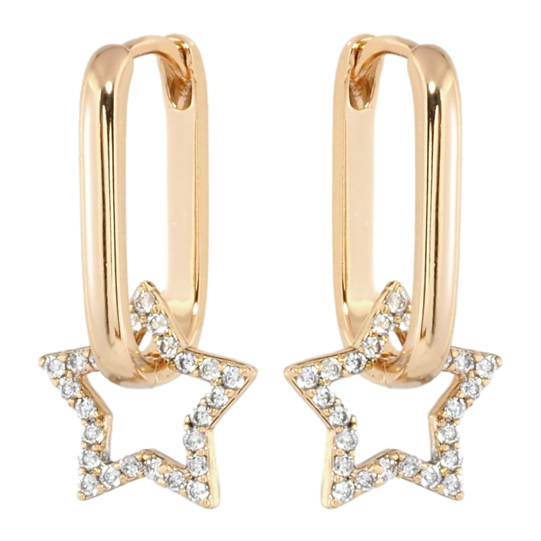 Серьги Xuping Позолота 18K подвески на колечках Звезды с цирконием 2 в 1 фото №1