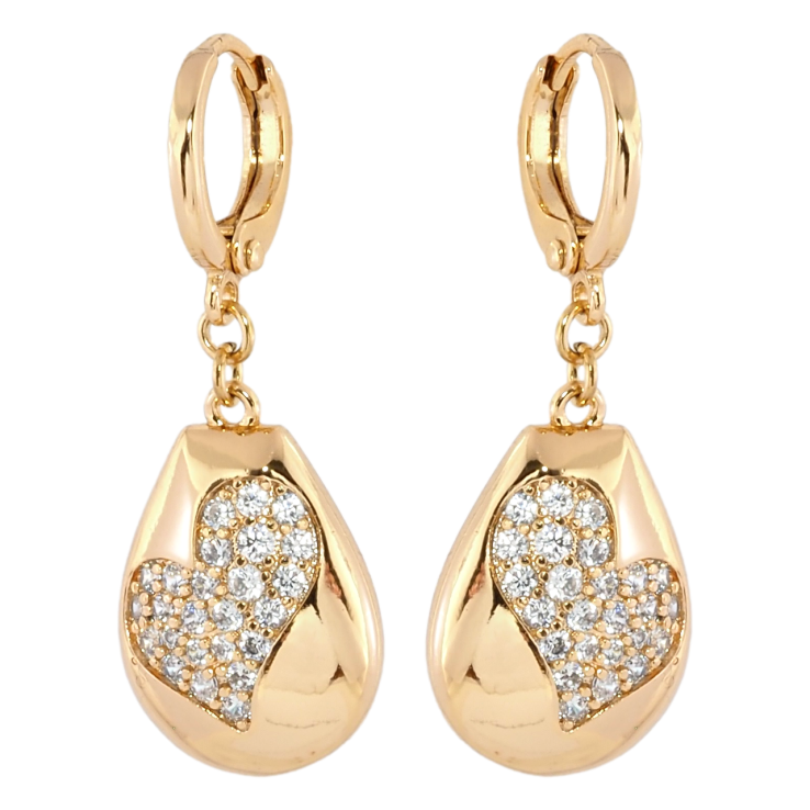 Серьги Xuping Позолота 18K подвески на колечках Сердечки с цирконием фото №13