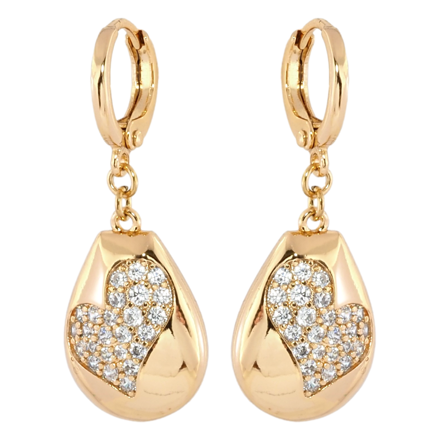 Серьги Xuping Позолота 18K подвески на колечках Сердечки с цирконием фото №1