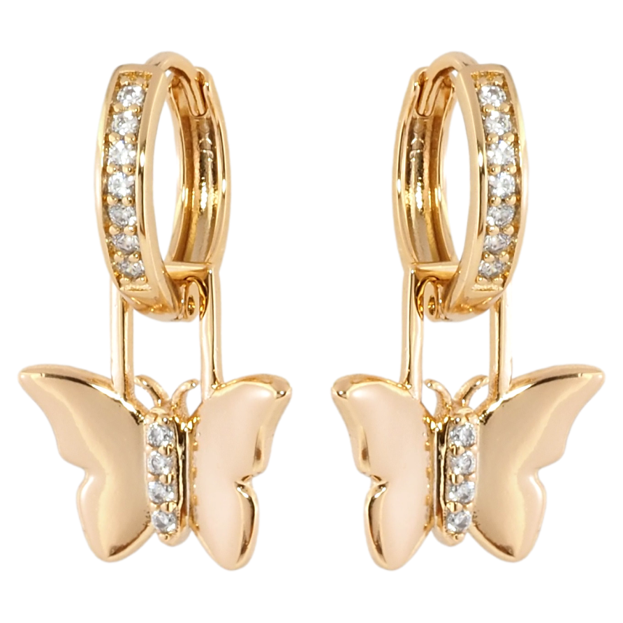 Серьги Xuping Позолота 18K подвески на колечках Бабочки 2 в 1 фото №1