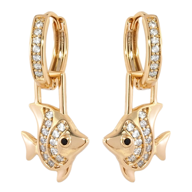 Серьги Xuping Позолота 18K подвески на колечках Рыбки 2 в 1 фото №2