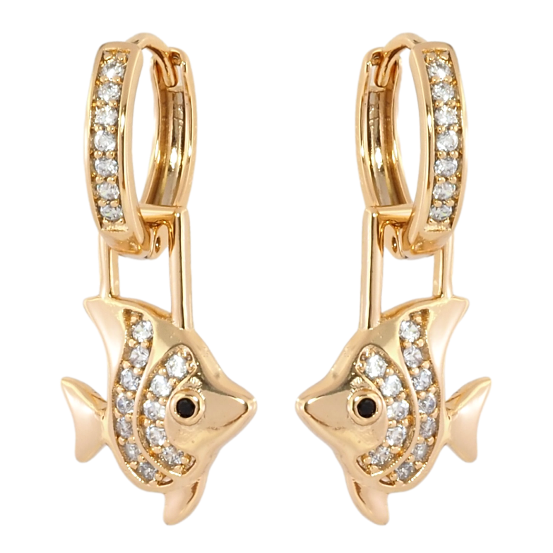 Серьги Xuping Позолота 18K подвески на колечках Рыбки 2 в 1 фото №1
