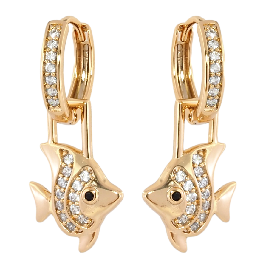 Серьги Xuping Позолота 18K подвески на колечках Рыбки 2 в 1 фото №1