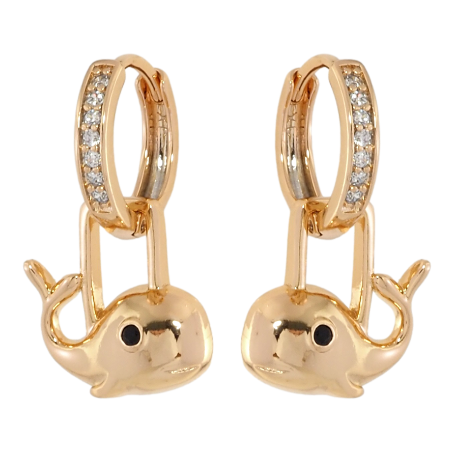Серьги Xuping Позолота 18K подвески на колечках Киты 2 в 1 фото №1