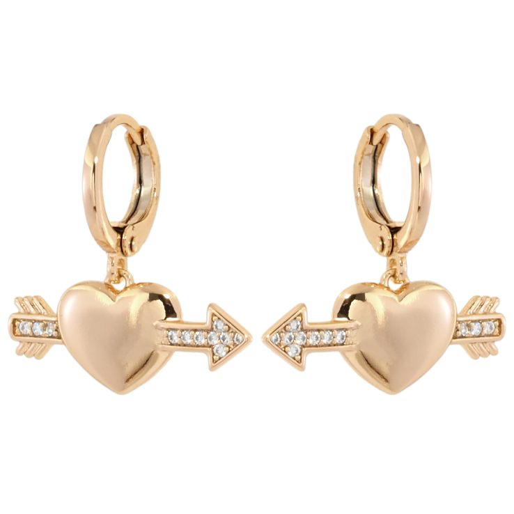 Серьги Xuping Позолота 18K подвески на колечках Сердечки пронзенные стрелами фото №14