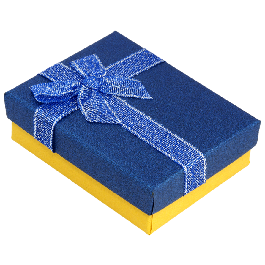 Подарункова синьо- жовта коробка з бантом Універсальна (Каблучка, Кулон, Сережки) Розмір 7х9см, h = 2.5см фото №1