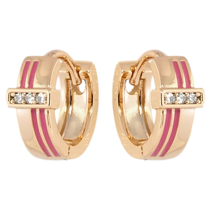 Сережки Xuping Позолота 18K колечка Візерунок зі смугами рожевої емалі та доріжками цирконію фото №23
