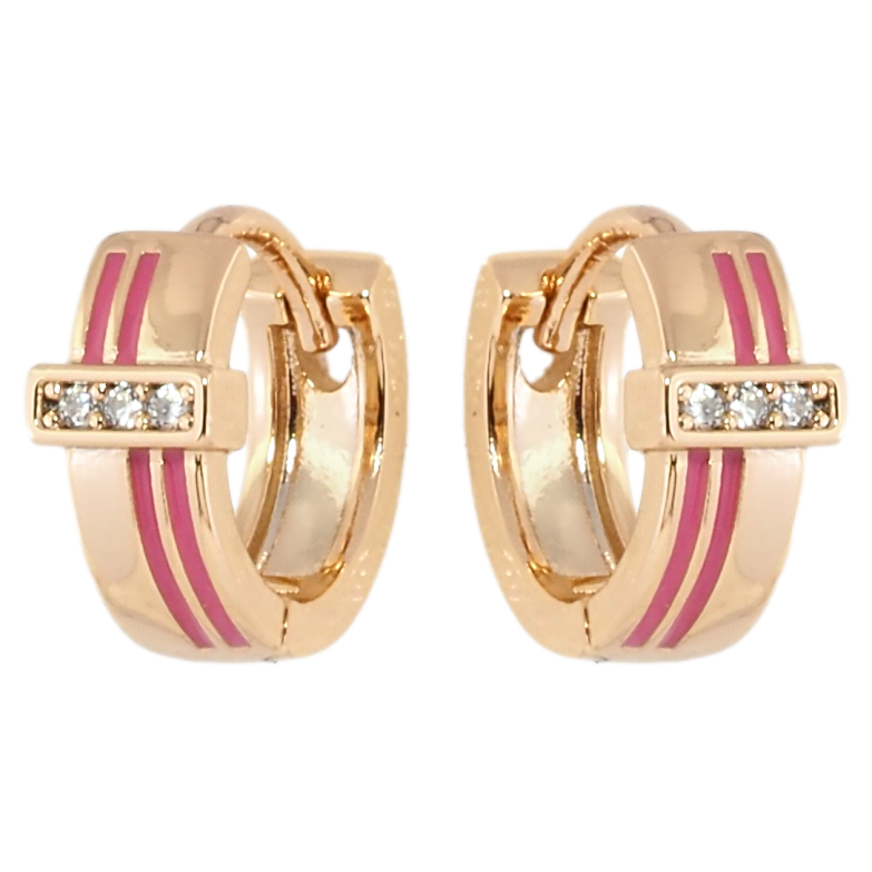 Сережки Xuping Позолота 18K колечка Візерунок зі смугами рожевої емалі та доріжками цирконію фото №2