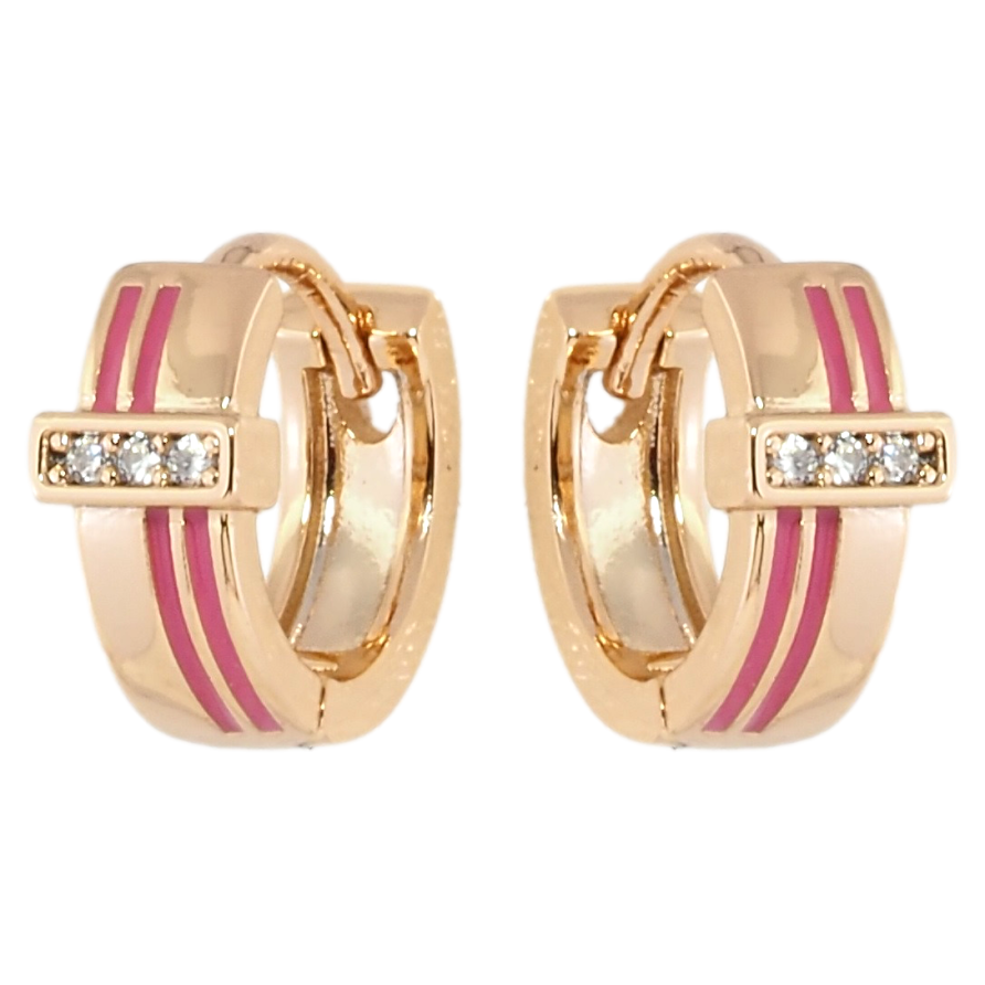 Сережки Xuping Позолота 18K колечка Візерунок зі смугами рожевої емалі та доріжками цирконію фото №1 Сережки Xuping Позолота 18K колечка Візерунок зі смугами рожевої емалі та доріжками цирконію фото №1