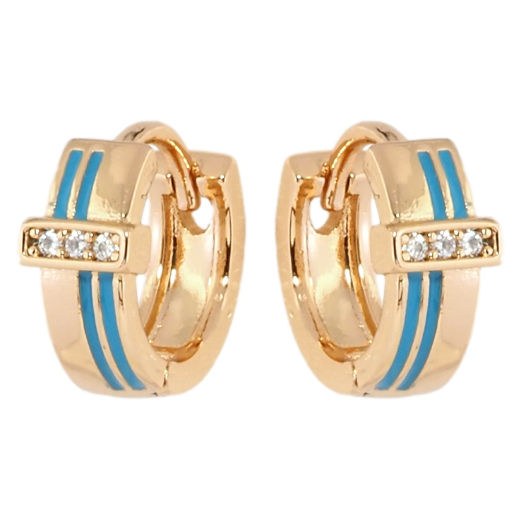 Сережки Xuping Позолота 18K колечка Візерунок зі смугами блакитної емалі та доріжками цирконію фото №24