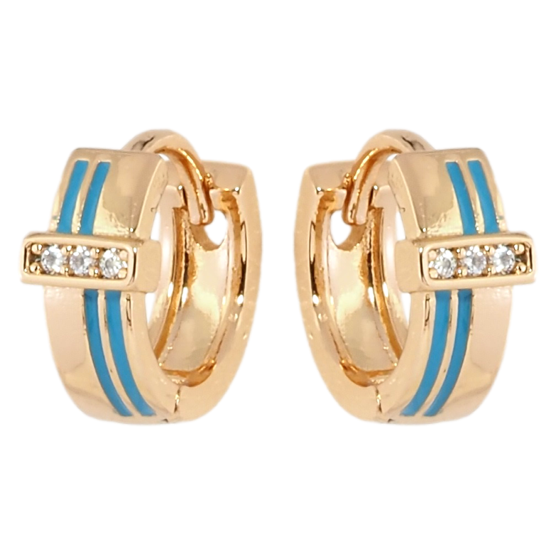 Сережки Xuping Позолота 18K колечка Візерунок зі смугами блакитної емалі та доріжками цирконію фото №1 Сережки Xuping Позолота 18K колечка Візерунок зі смугами блакитної емалі та доріжками цирконію фото №1