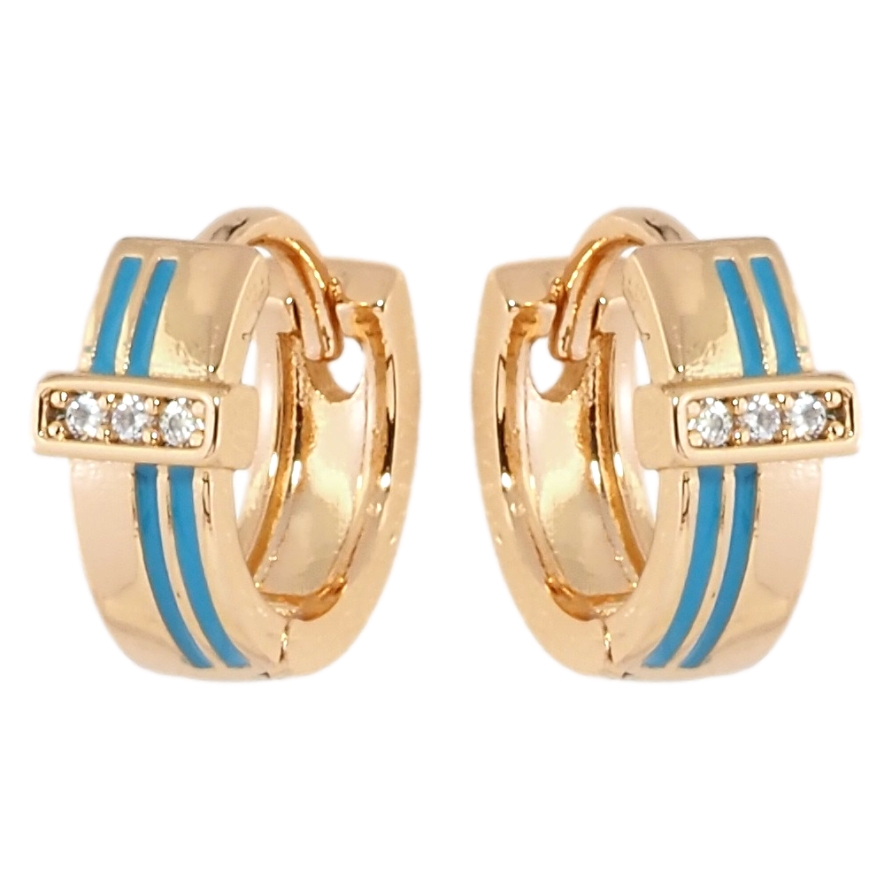 Сережки Xuping Позолота 18K колечка Візерунок зі смугами блакитної емалі та доріжками цирконію фото №1
