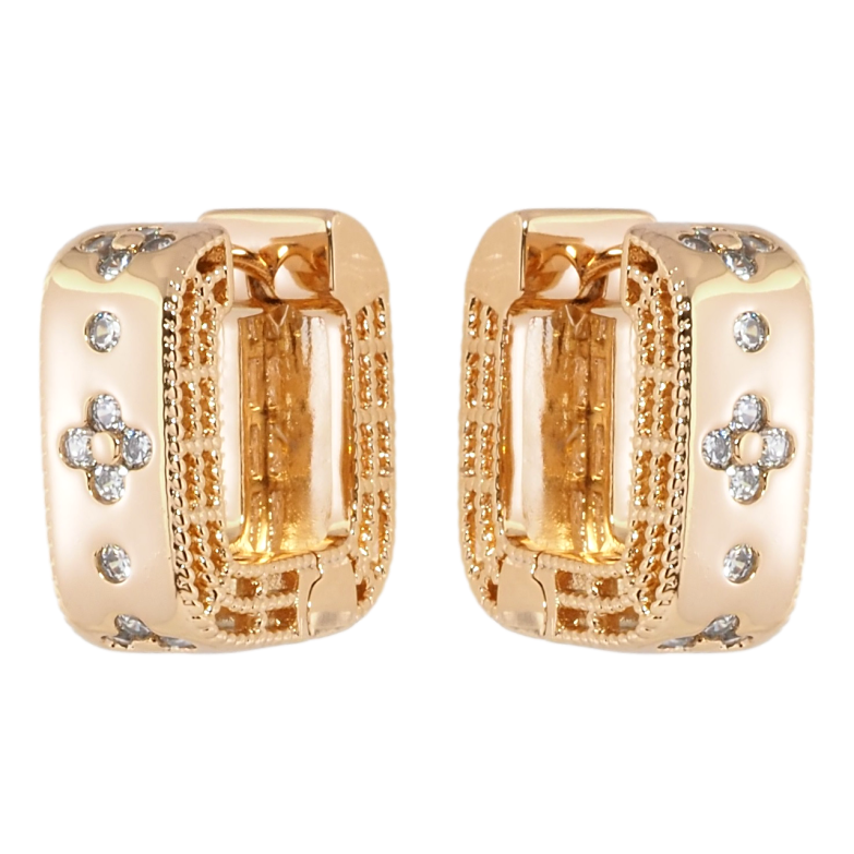 Сережки Xuping Позолота 18K колечка Квадратні з квітковим візерунком фото №1 Сережки Xuping Позолота 18K колечка Квадратні з квітковим візерунком фото №1