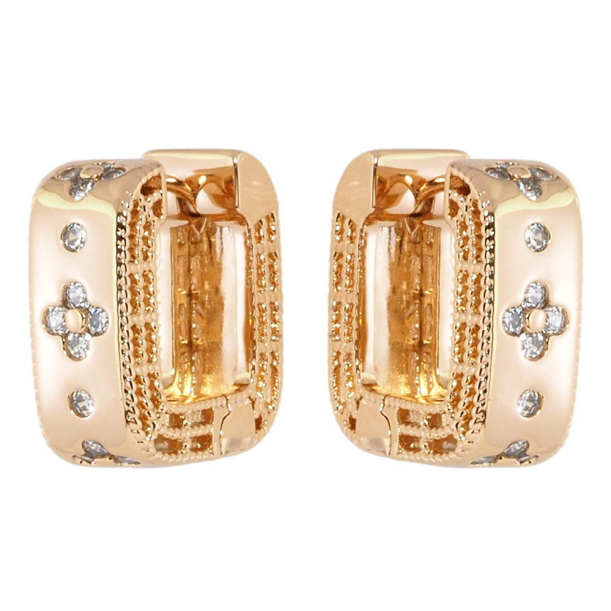 Сережки Xuping Позолота 18K колечка Квадратні з квітковим візерунком фото №1