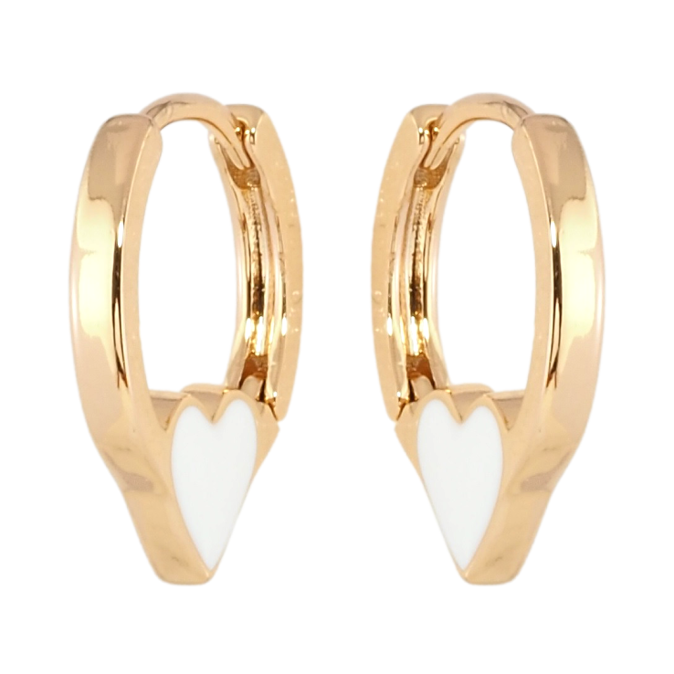 Серьги Xuping Позолота 18K колечки Боковой узор белые сердечки эмалью фото №3