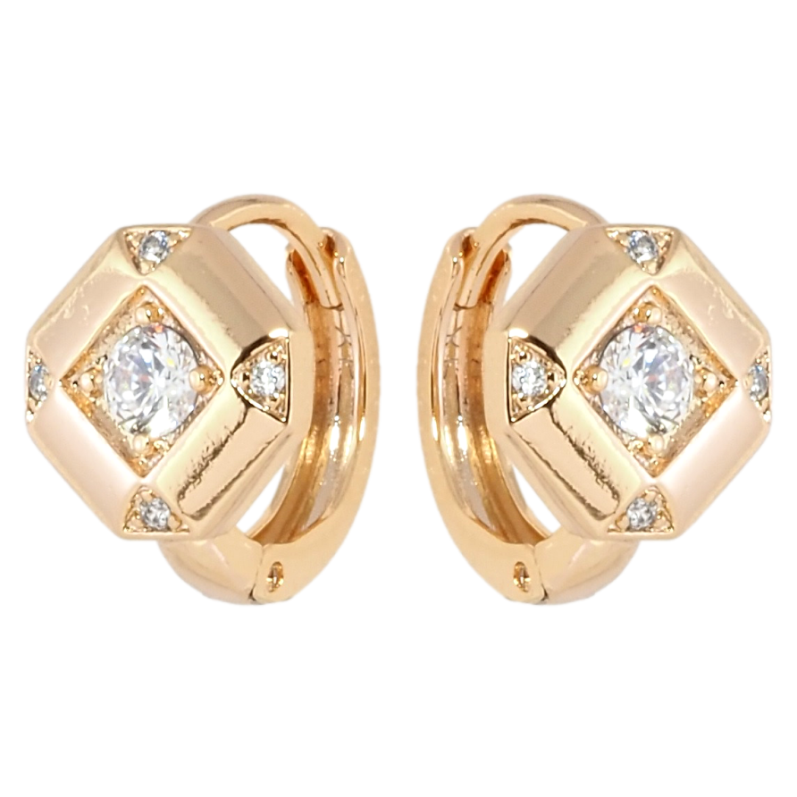 Сережки Xuping Позолота 18K колечка Ромбовий візерунок з цирконієм фото №1 Сережки Xuping Позолота 18K колечка Ромбовий візерунок з цирконієм фото №1