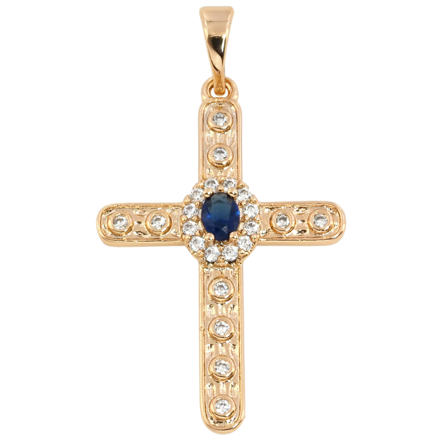 Кулон Xuping Позолота 18K Крест с цирконием и синим фианитом для цепочки до 5мм фото №1 Кулон Xuping Позолота 18K Крест с цирконием и синим фианитом для цепочки до 5мм фото №1