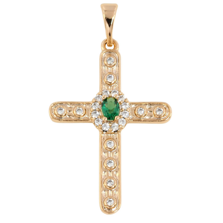 Кулон Xuping Позолота 18K Крест с цирконием и зеленым фианитом для цепочки до 5мм фото №1 Кулон Xuping Позолота 18K Крест с цирконием и зеленым фианитом для цепочки до 5мм фото №1