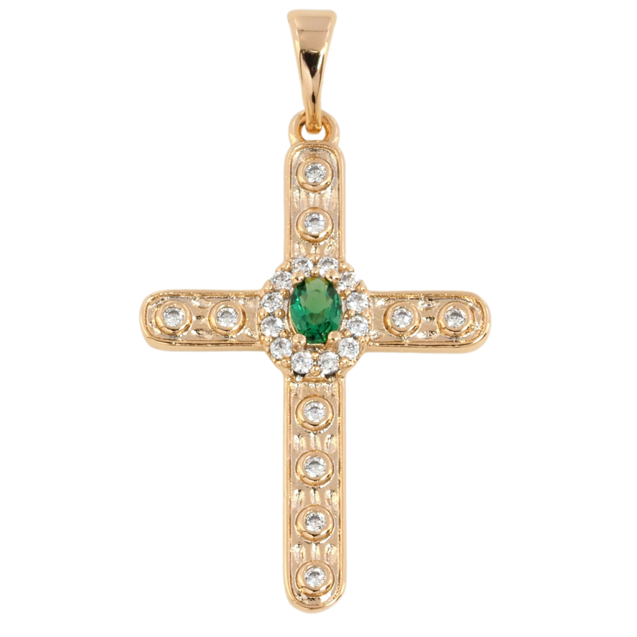 Кулон Xuping Позолота 18K Крест с цирконием и зеленым фианитом для цепочки до 5мм фото №1 Кулон Xuping Позолота 18K Крест с цирконием и зеленым фианитом для цепочки до 5мм фото №1