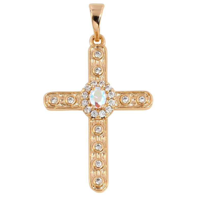 Кулон Xuping Позолота 18K Крест з цирконієм і райдужним фіанітом для цепочки до 5мм фото №1
