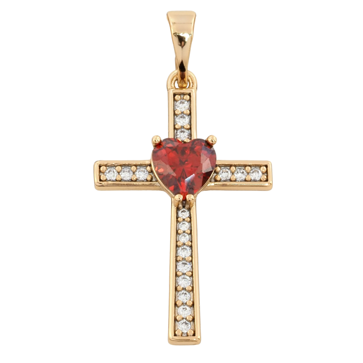Кулон Xuping Позолота 18K Крест с цирконием и красным кристальным сердцем для цепочки до 5мм фото №4 Кулон Xuping Позолота 18K Крест с цирконием и красным кристальным сердцем для цепочки до 5мм фото №4