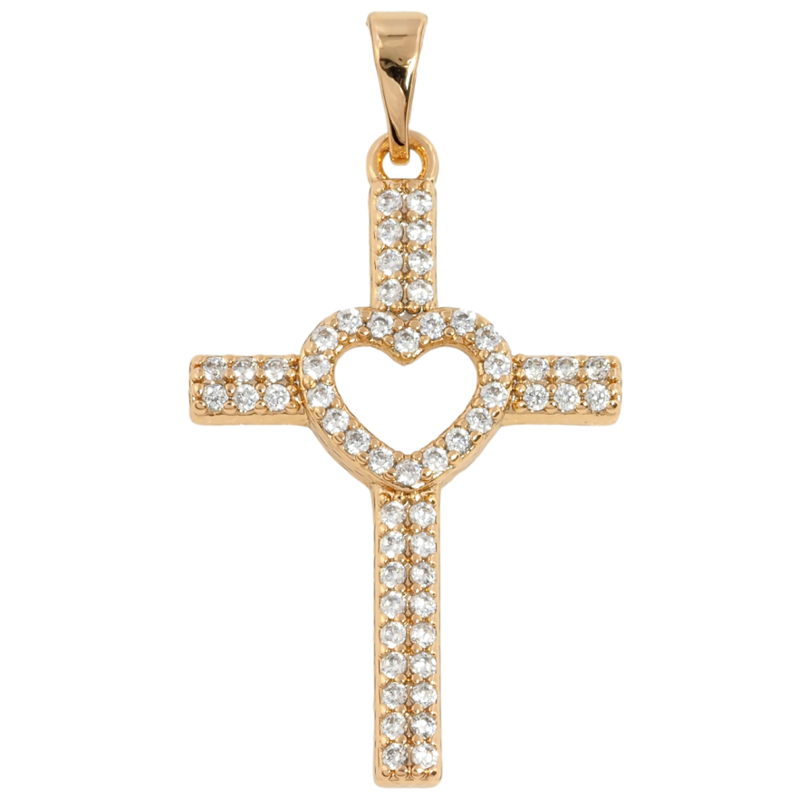 Кулон Xuping Позолота 18K Хрест з цирконієм та сердечком для ланцюжка до 5мм фото №1 Кулон Xuping Позолота 18K Хрест з цирконієм та сердечком для ланцюжка до 5мм фото №1
