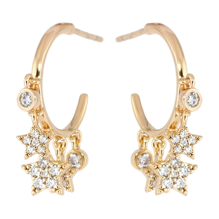 Сережки Xuping Позолота 18K пусети Дуги з підвісками зірочки фото №25
