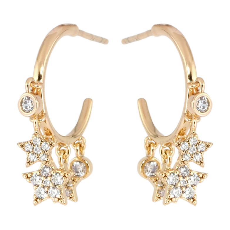 Серьги Xuping Позолота 18K пусеты Дуги с подвесками звездочки фото №1
