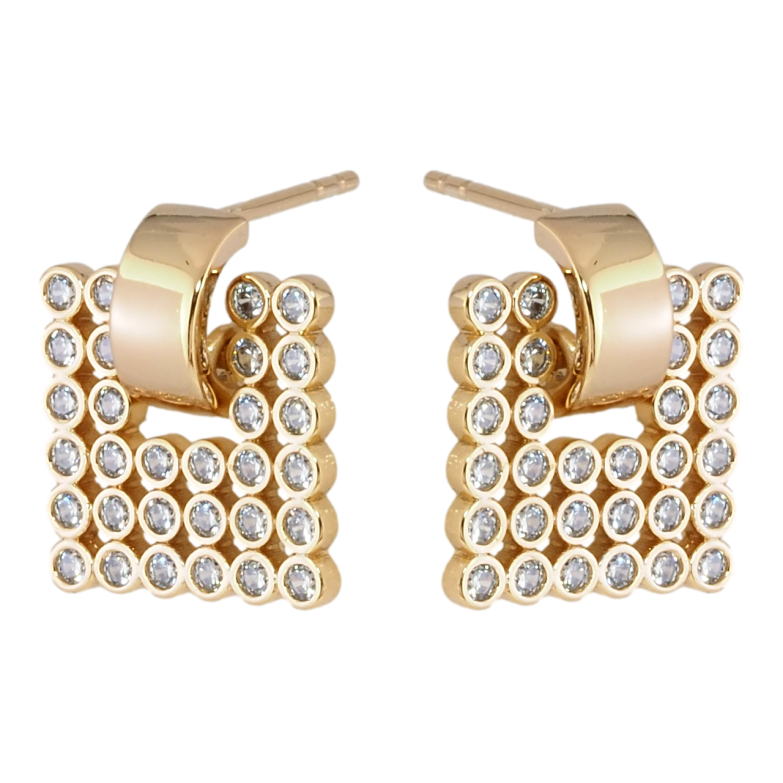 Сережки Xuping Позолота 18K пусети Квадратні підвіски з цирконієм фото №1