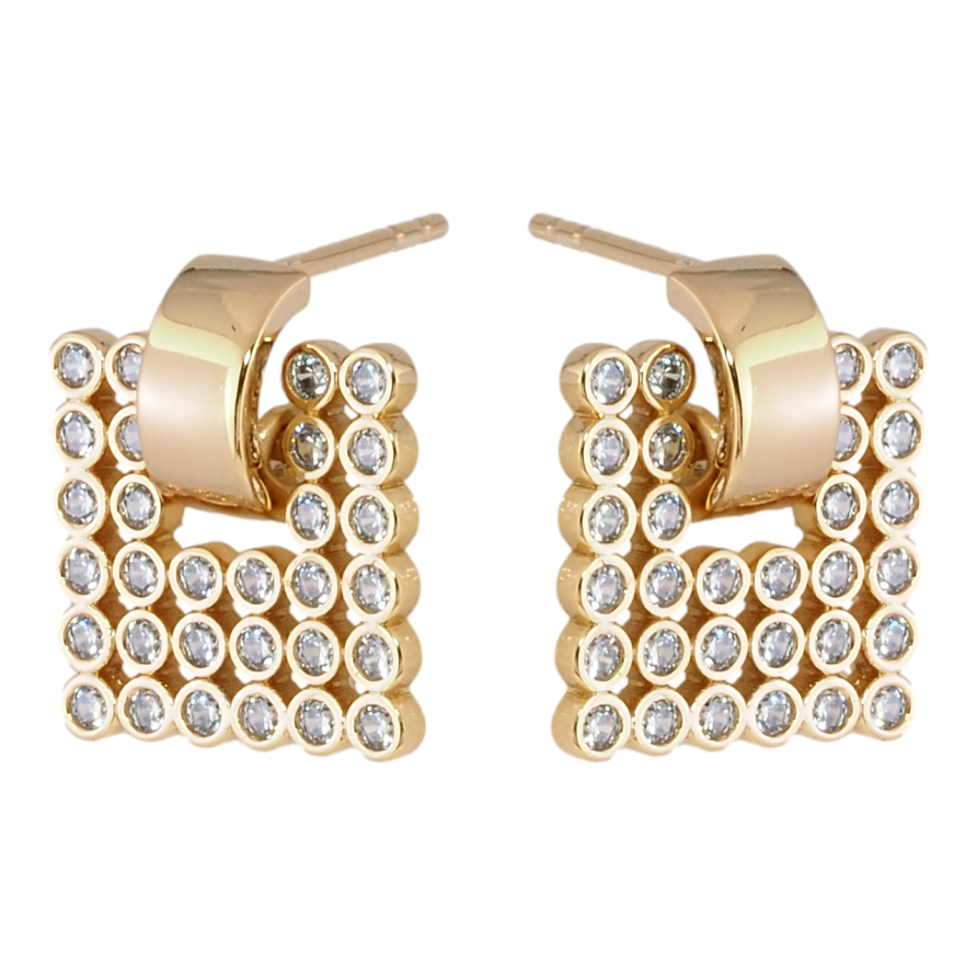 Сережки Xuping Позолота 18K пусети Квадратні підвіски з цирконієм фото №1