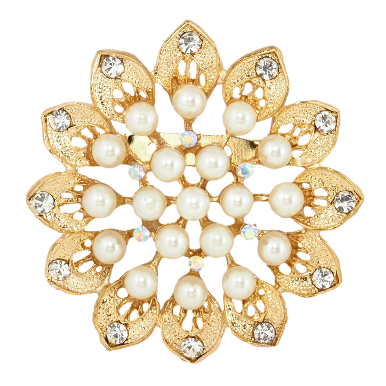 Брошка Квітка зі стразами та перлами фото №4 Брошка Квітка зі стразами та перлами фото №4