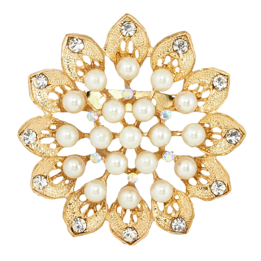 Брошь Цветок со стразами и жемчугом фото №1 Брошь Цветок со стразами и жемчугом фото №1