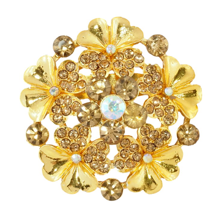Брошка Квітка з золотистими стразами фото №3 Брошка Квітка з золотистими стразами фото №3