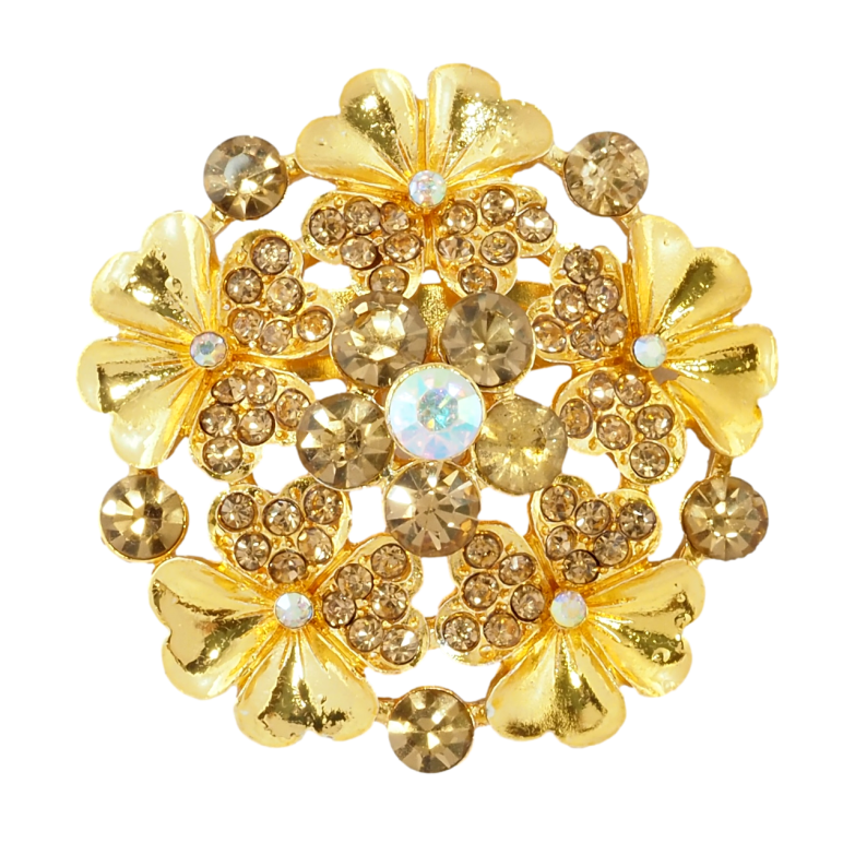 Брошь Цветок с золотистыми стразами фото №1 Брошь Цветок с золотистыми стразами фото №1