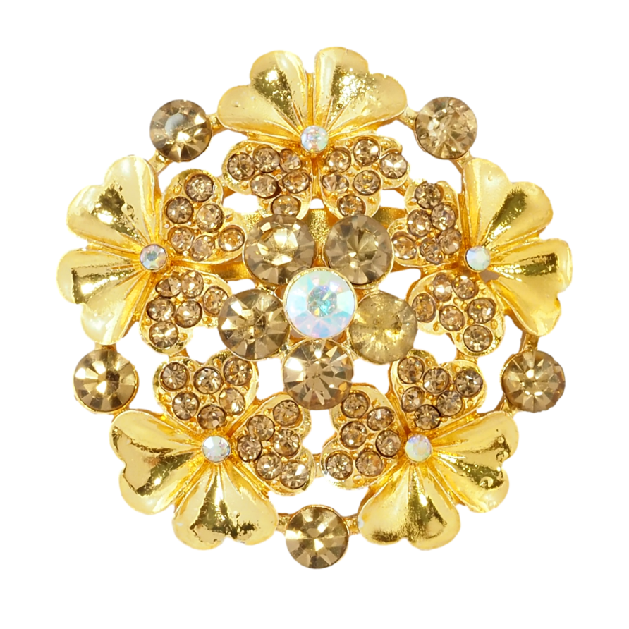 Брошь Цветок с золотистыми стразами фото №1 Брошь Цветок с золотистыми стразами фото №1