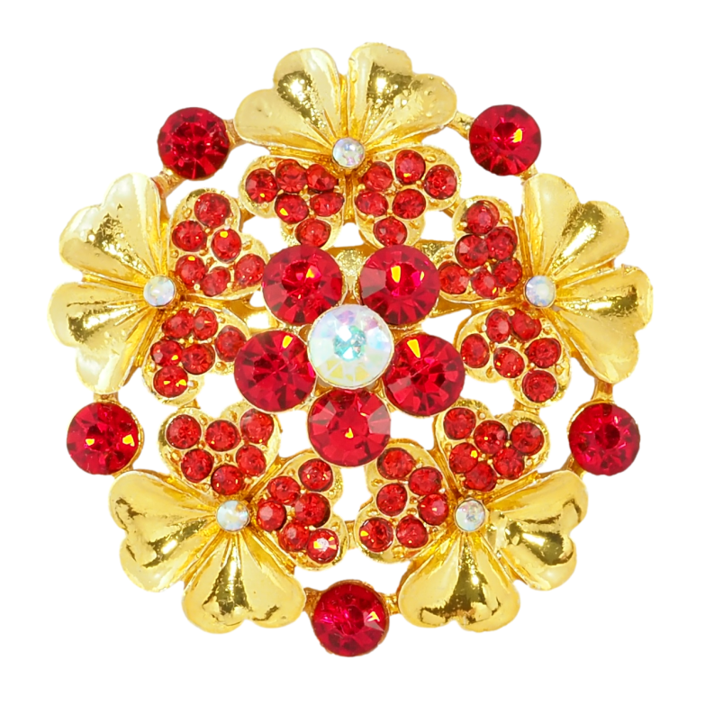 Брошка Квітка з червоними стразами фото №1