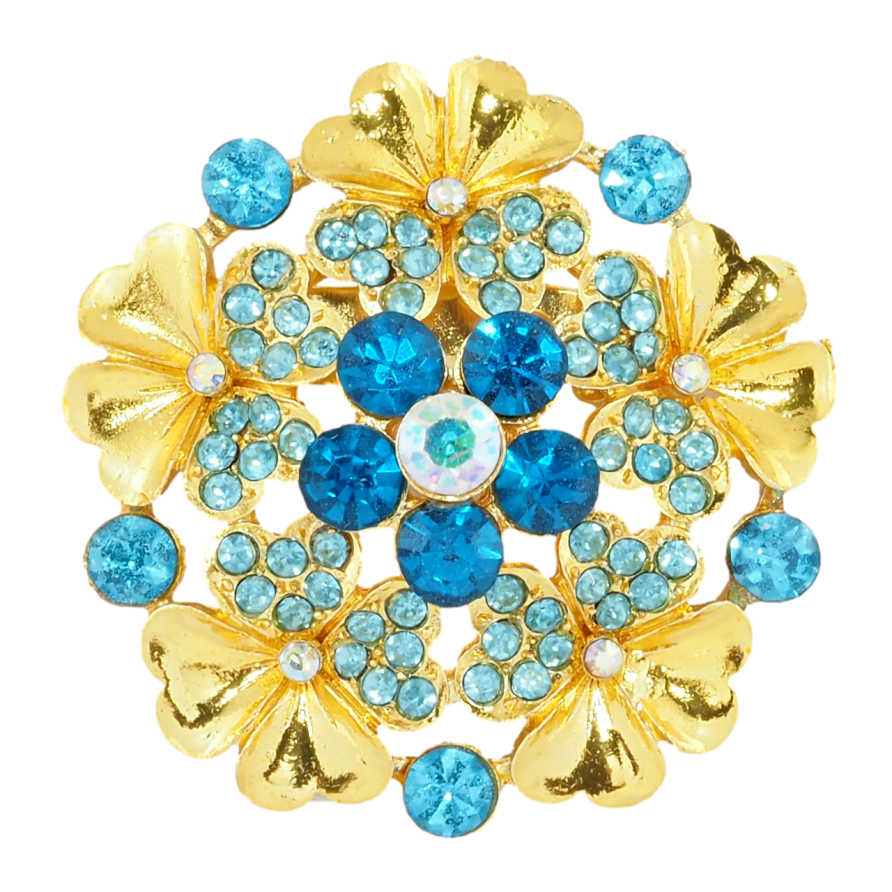 Брошка Квітка з бірюзовими стразами фото №1 Брошка Квітка з бірюзовими стразами фото №1