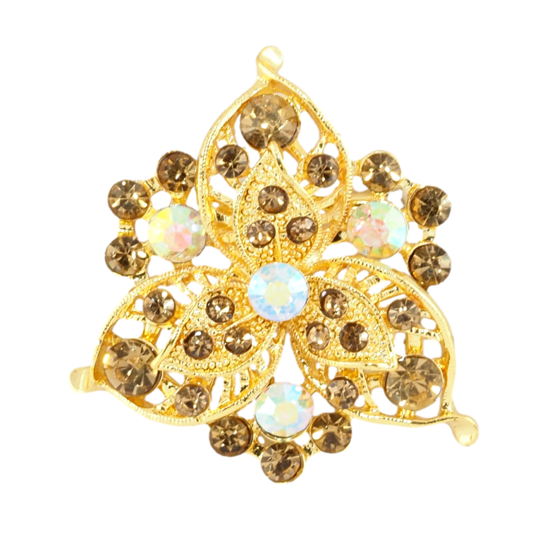 Брошка Квітка з золотистими стразами фото №1