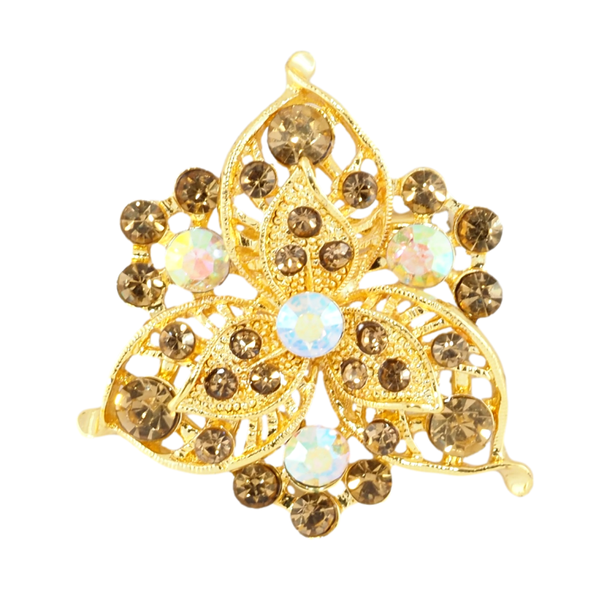 Брошка Квітка з золотистими стразами фото №1 Брошка Квітка з золотистими стразами фото №1