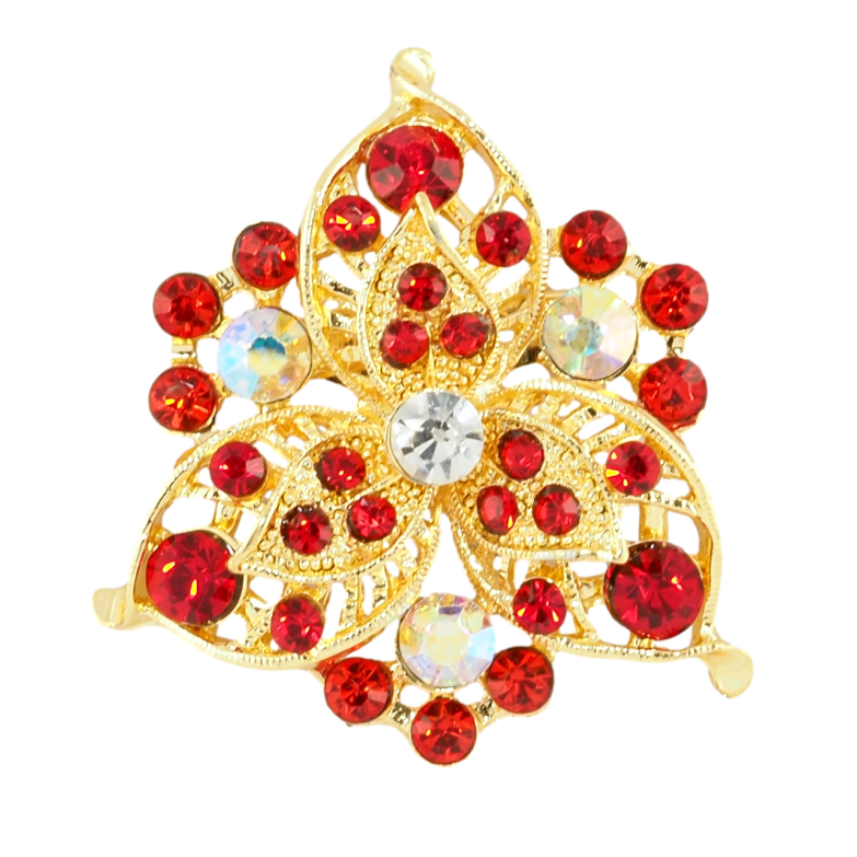 Брошь Цветок с красными стразами фото №1 Брошь Цветок с красными стразами фото №1