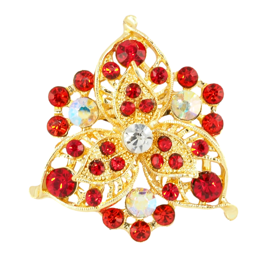 Брошка Квітка з червоними стразами фото №1 Брошка Квітка з червоними стразами фото №1