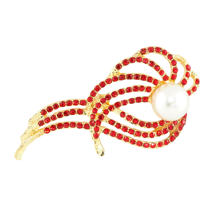 Брошка Візерунок з червоними стразами та перлинною намистиною фото №23 Брошка Візерунок з червоними стразами та перлинною намистиною фото №23