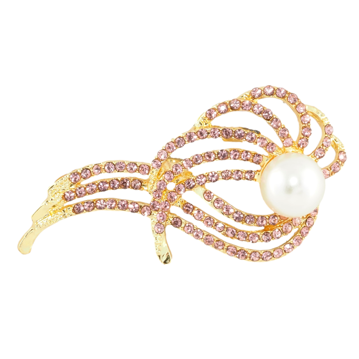 Брошка Візерунок з рожевими стразами та перлинною намистиною фото №24 Брошка Візерунок з рожевими стразами та перлинною намистиною фото №24