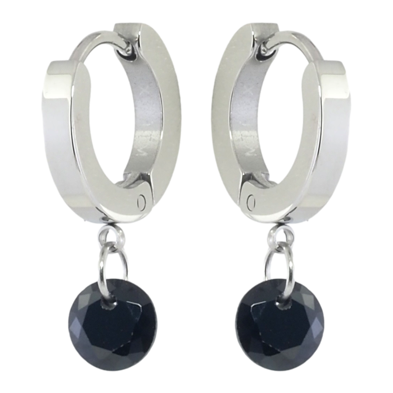 Серьги Xuping TTM Stainless Steel цвет Родий подвески на колечках Черные кристаллы ø 6мм фото №1